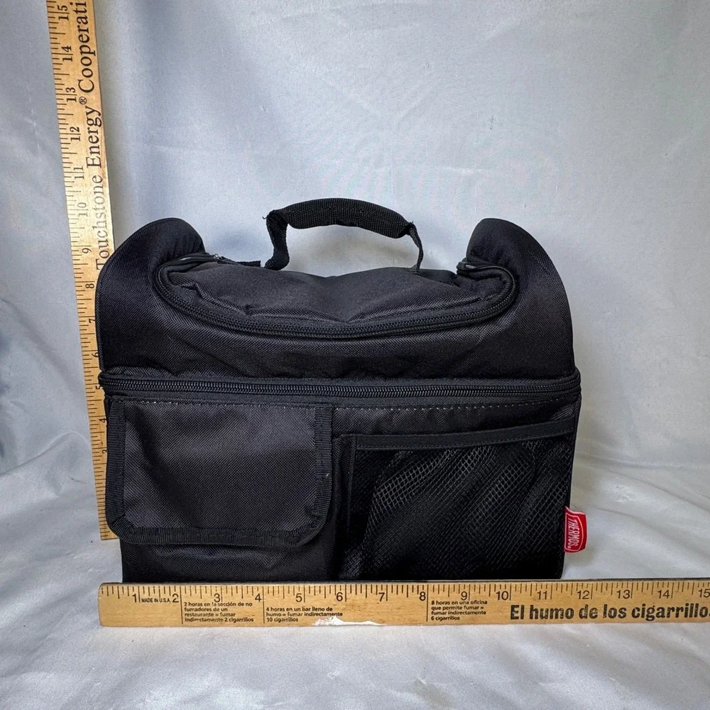 Thermos Insulated Lunch Box Bag Black Adjustable Shoulder Strap Pockets WX210506